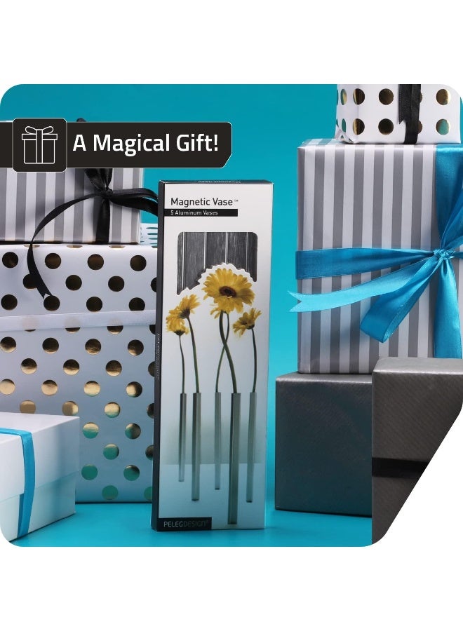 PELEG DESIGN Magnetic Flower Vase  Unique and Modern Set of 5 Silver Aluminum Vases for Home Garden Dcor  94 x 06 x 06 inches  Suitable for Both Real and Artificial Flowers - Image 2