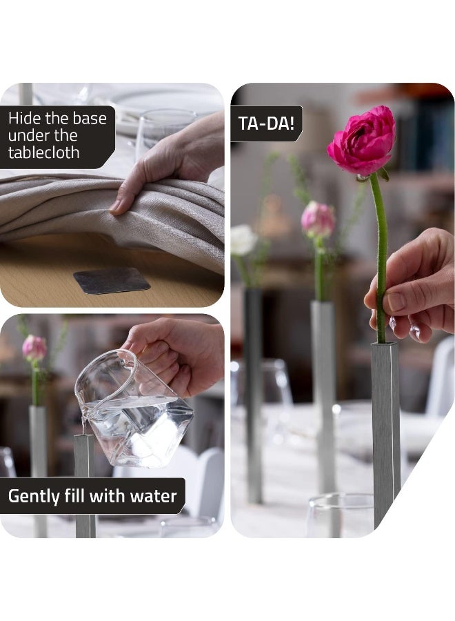 PELEG DESIGN Magnetic Flower Vase  Unique and Modern Set of 5 Silver Aluminum Vases for Home Garden Dcor  94 x 06 x 06 inches  Suitable for Both Real and Artificial Flowers - Image 3