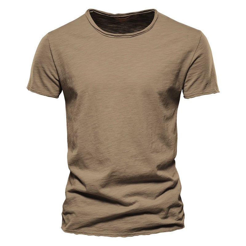 عبر الحدود الصيف الجديد اللون الصلب قصيرة الأكمام الرجال Slim-Fit Slub القطن حجم الموضة الكورية العادية الرجال تي شيرت - Image 1