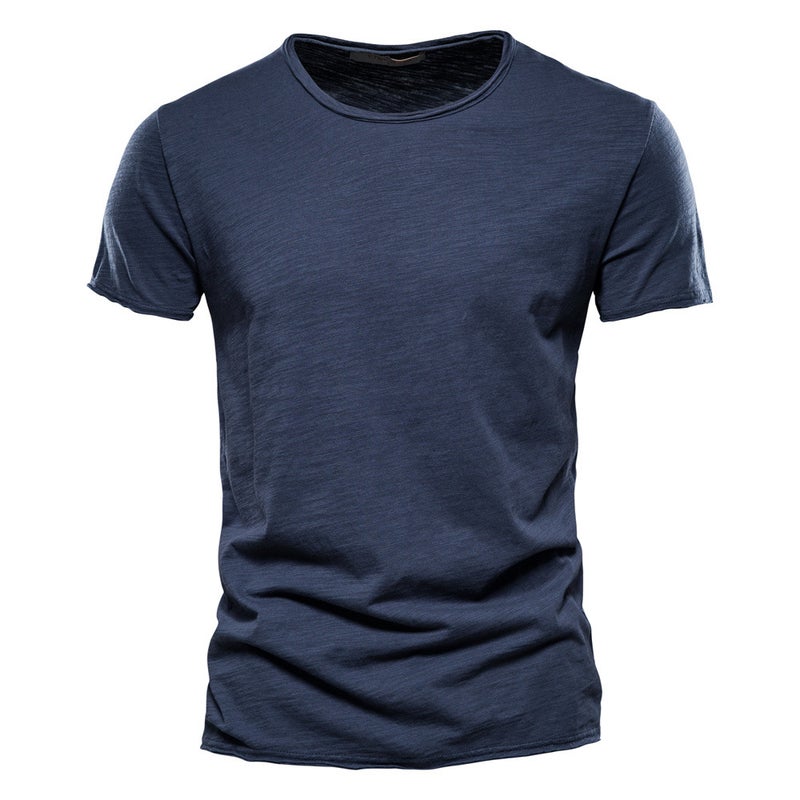 عبر الحدود الصيف الجديد اللون الصلب قصيرة الأكمام الرجال Slim-Fit Slub القطن حجم الموضة الكورية العادية الرجال تي شيرت - Image 3