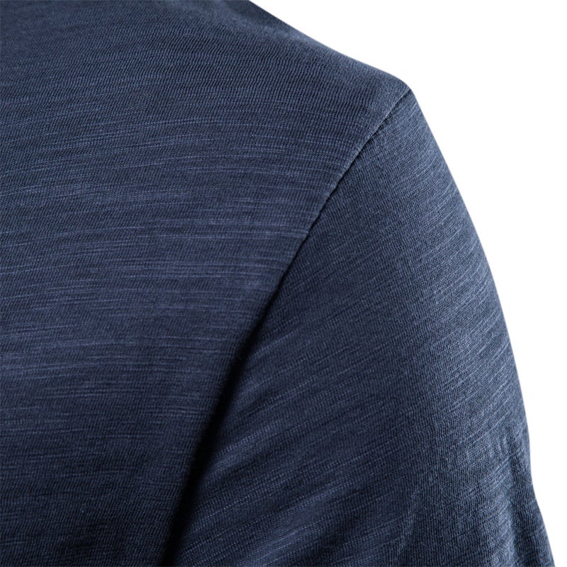 عبر الحدود الصيف الجديد اللون الصلب قصيرة الأكمام الرجال Slim-Fit Slub القطن حجم الموضة الكورية العادية الرجال تي شيرت - Image 4