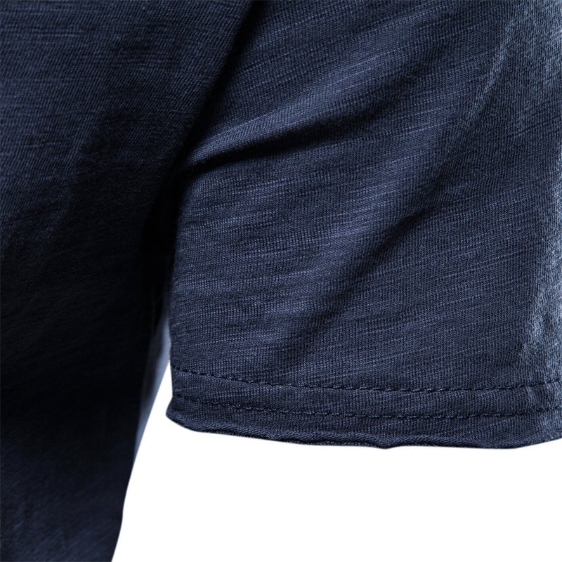 عبر الحدود الصيف الجديد اللون الصلب قصيرة الأكمام الرجال Slim-Fit Slub القطن حجم الموضة الكورية العادية الرجال تي شيرت - Image 5