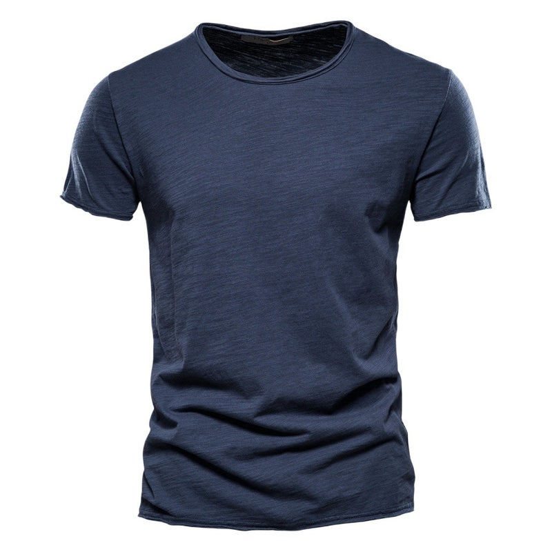 عبر الحدود الصيف الجديد اللون الصلب قصيرة الأكمام الرجال Slim-Fit Slub القطن حجم الموضة الكورية العادية الرجال تي شيرت - Image 2