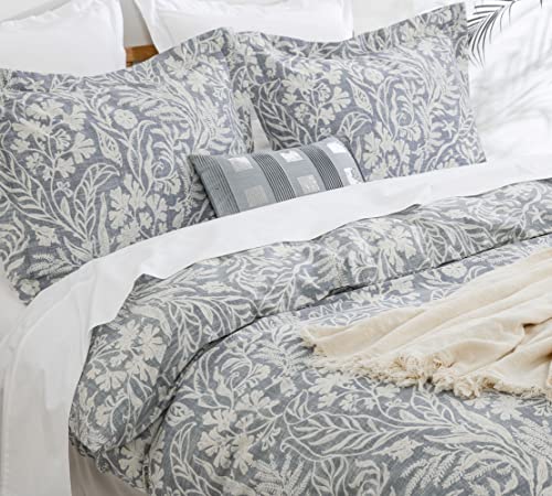 DAUAOTO Duvet Cover California King Size Set - 104"X96" Cover + 2 Shams, Cotton Bedding Set Blue Gray Botanic Pattern - Image 2