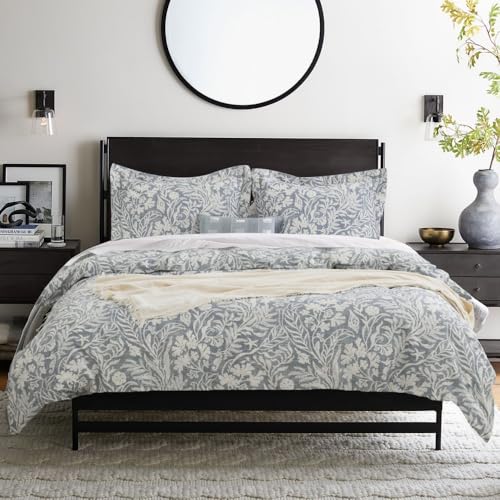DAUAOTO Duvet Cover California King Size Set - 104"X96" Cover + 2 Shams, Cotton Bedding Set Blue Gray Botanic Pattern - Image 1