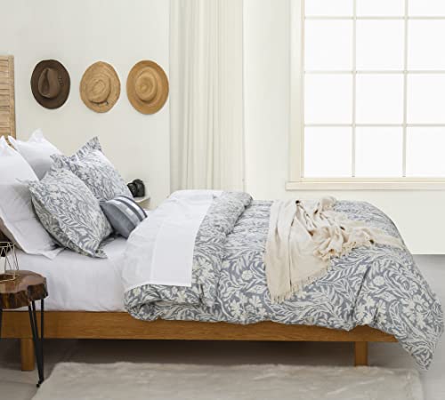 DAUAOTO Duvet Cover California King Size Set - 104"X96" Cover + 2 Shams, Cotton Bedding Set Blue Gray Botanic Pattern - Image 5