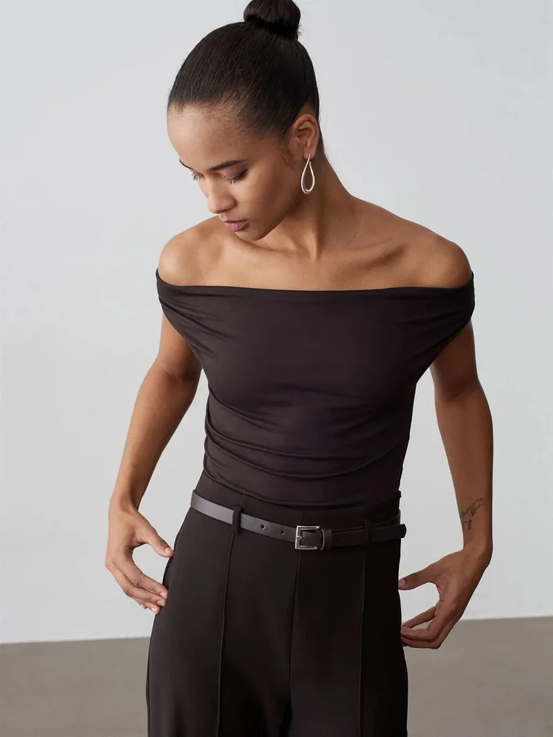 ديلفين Dilvin Women’s Off-shoulder Slim-fit Jersey Blouse