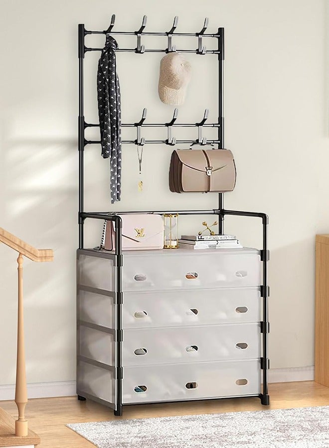 RollsTimi  2 in 1 Shoe Rack, Multi-Layer Coat Rack, Removable and Free Assembly, Suitable for Sneakers Coats Backpacks, Black 5 Tier - Image 1