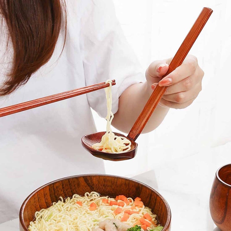 SYOSI 4 PCS Japanese Soup Spoon, Wooden Ramen Spoons with Long Handle, Tortoise Pot Scoop, High Temperature Cooking Scoop, Kitchen Utensil for Porridge Restaurant, Household,Eating Mixing Stirring Cooking - Image 2