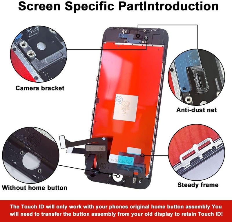 EFAITHFIX for iPhone 8/SE 2020 LCD Screen Replacement Black 4.7 Inch Frame Assembly Display 3D Touch Screen Digitizer with Repair Tools Kit Tempered Glass Screen Protector for A1863, A1905, A1906 - Image 2