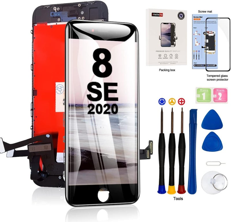 EFAITHFIX for iPhone 8/SE 2020 LCD Screen Replacement Black 4.7 Inch Frame Assembly Display 3D Touch Screen Digitizer with Repair Tools Kit Tempered Glass Screen Protector for A1863, A1905, A1906 - Image 1