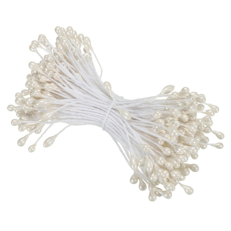 PATIKIL 3mm Double Heads Flower Stamen 150 Pcs Artificial Flower Stamen Pistil Matt Pearl Floral Stamen for DIY Christmas Card Wedding Decoration Cream White
