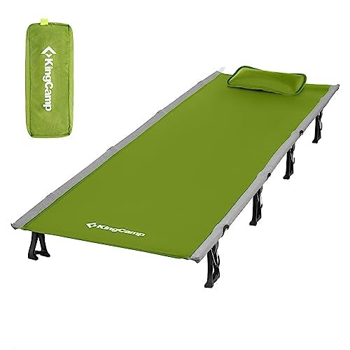 KingCamp Camping Cot Folding Portable Heavy Duty Ultralight Cots for Adults Camping Tent Hiking Backpacking Mountaineering Travel Indoor Outdoor Indoor Base Camp with Pillow Support 265 Lbs