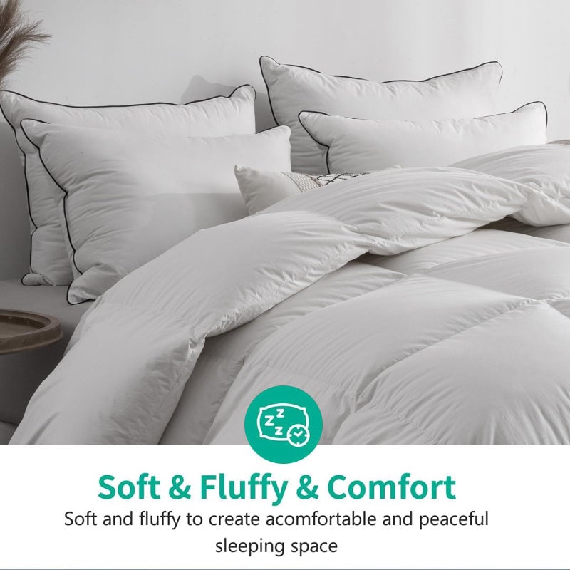APSMILE Oversized King Feathers Down Comforter - Ultra Soft All Seasons 100% Organic Cotton Duvet Insert Medium Warm Quilted Bed Comforter with Corner Tabs (120x98, White) - Image 3