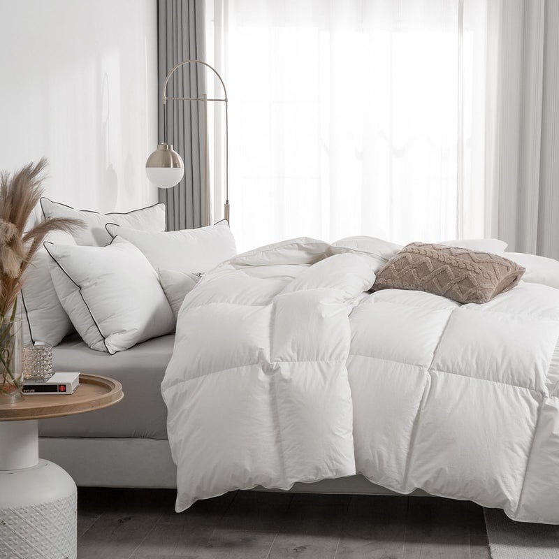 APSMILE Oversized King Feathers Down Comforter - Ultra Soft All Seasons 100% Organic Cotton Duvet Insert Medium Warm Quilted Bed Comforter with Corner Tabs (120x98, White) - Image 2
