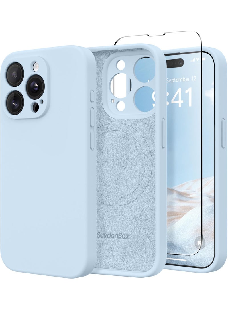 SUYDANBOX Magnetic for iPhone 15 Pro Max Case Compatible with MagSafe [Full Camera Protection][Screen Protector] Silicone Shockproof Protective Phone Case for iPhone 15 Pro Max 6.7" Light Blue - Image 1