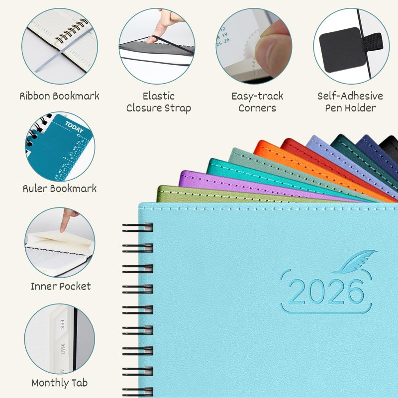 BEZEND 2026 Planner Weekly and Monthly (6" x 8.5" Spiral) Daily Calendar with Hourly Timeslots & Tabs (Jan-Dec) Note & Expenses, Pen Holder, Inner Pocket, Vegan Leather Softcover - Black - Image 2