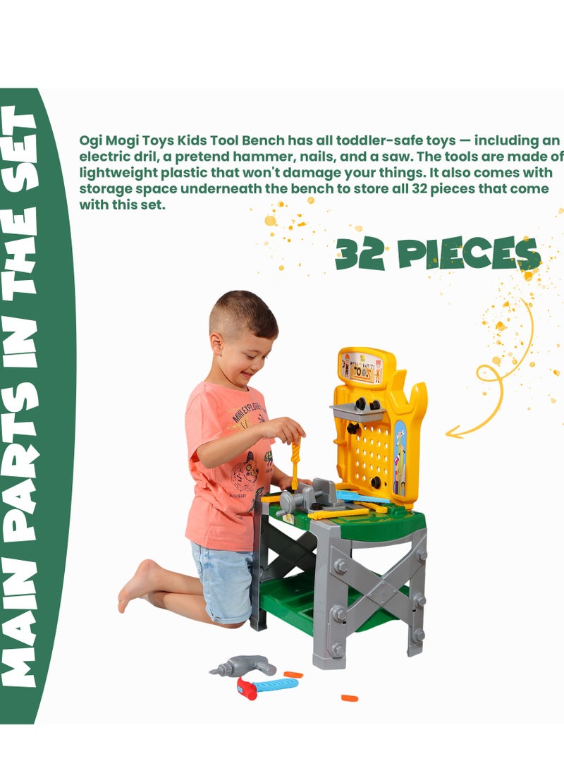 Ogi Mogi Toys Kids Tool Bench, 33 Pieces Construction Workbench with Electric Drill, Pretend Role Play Toys, Learning Workshop Tools Box Set for Motor Skills, Kids Toddlers Age 3+ years  - Image 4