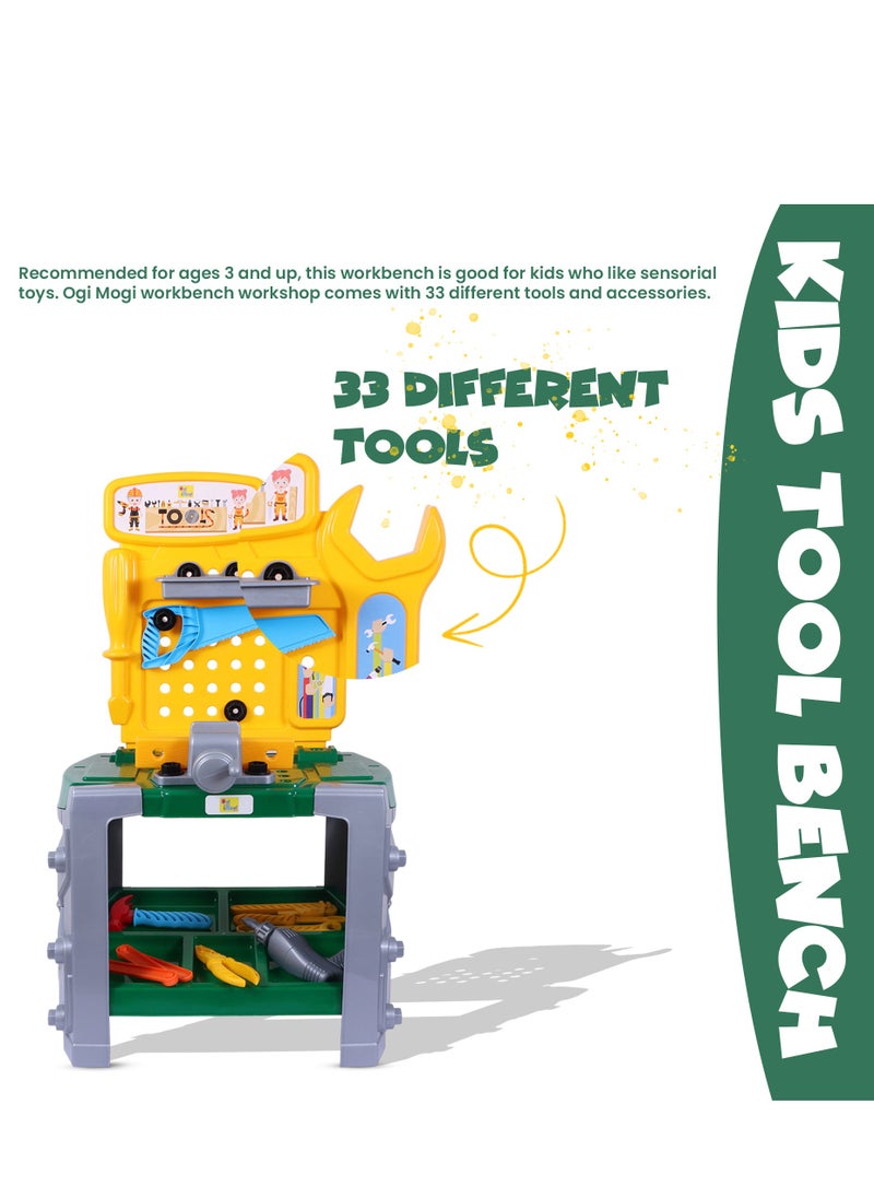 Ogi Mogi Toys Kids Tool Bench, 33 Pieces Construction Workbench with Electric Drill, Pretend Role Play Toys, Learning Workshop Tools Box Set for Motor Skills, Kids Toddlers Age 3+ years  - Image 3