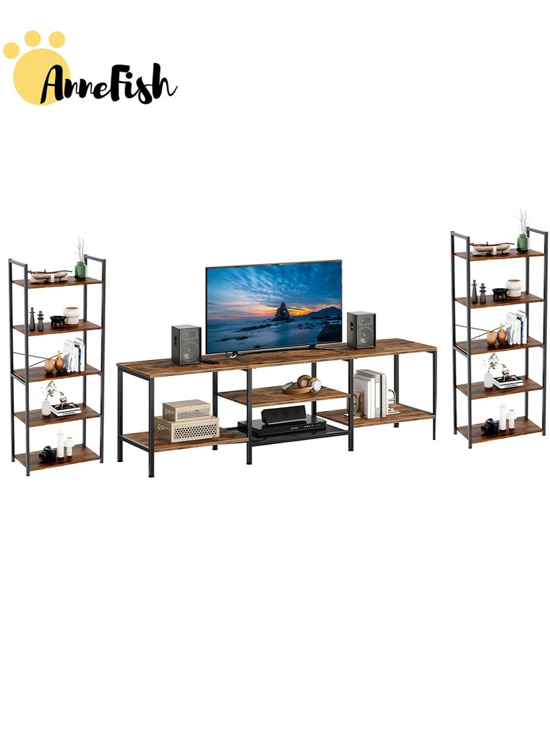 AnneFish 3Pcs Entertainment Center Set 1Pcs 180*40*52cm TV Stand Table For TV Up To 75 Inch and 2Pcs 5 Tier  60x30x154cm Bookshelf Storage Shelves - Image 1