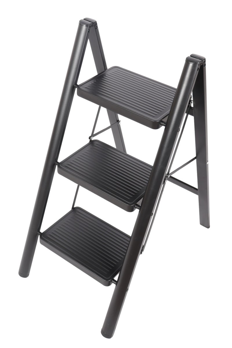 HOMEVEO Folding metal ladder with wide, non-slip steps (3 steps) - safe and sturdy design for easy access to high places.  - Image 1
