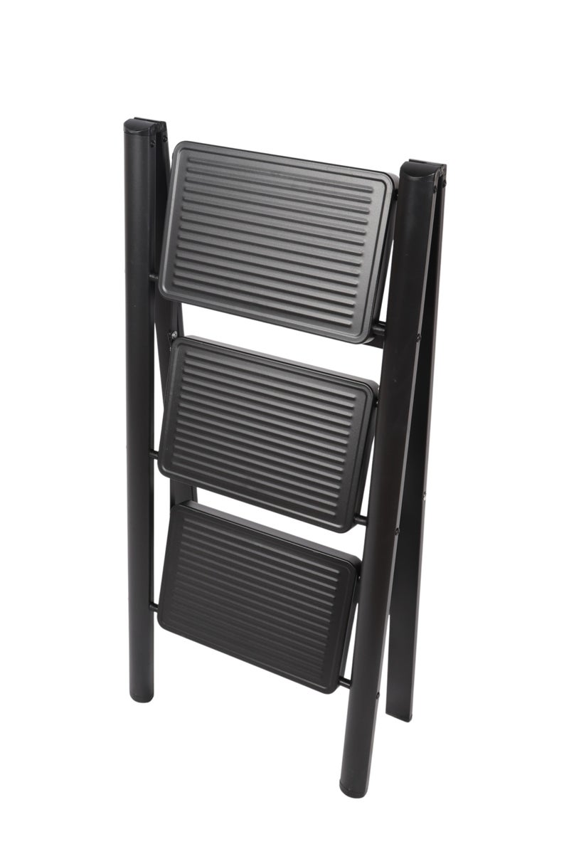HOMEVEO Folding metal ladder with wide, non-slip steps (3 steps) - safe and sturdy design for easy access to high places.  - Image 2