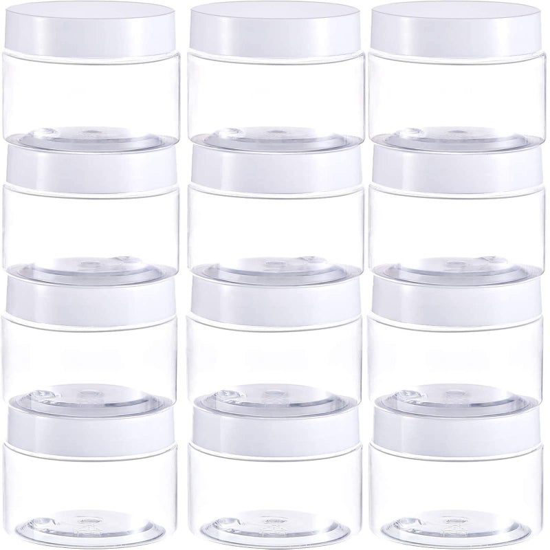 Satinior 12 Pack Small Plastic Containers with Lids Clear Plastic Favor Storage Jars Wide Mouth for Beauty Products (3 Ounce, White) - Image 1