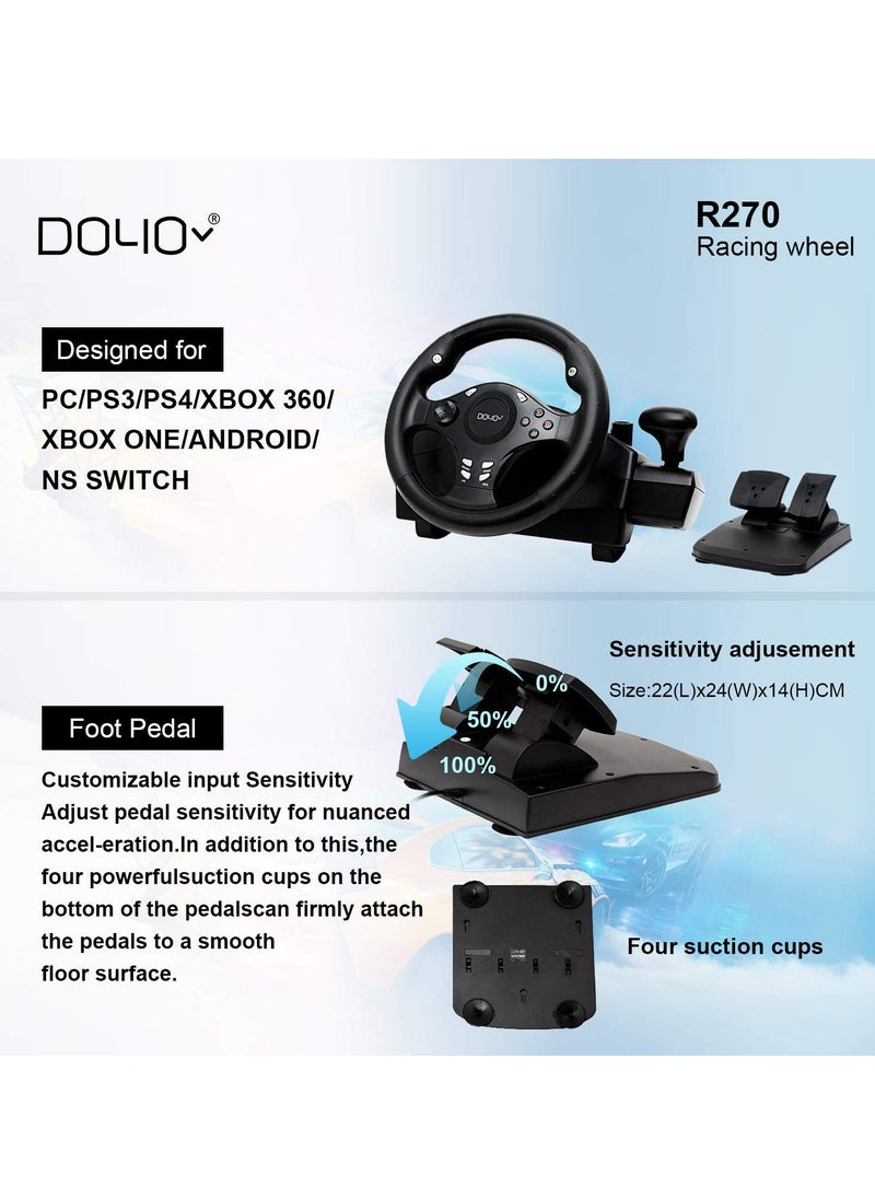 DOYO Gaming Racing Wheel, Steering Wheel for PC, 270 Degree Driving Force Sim Game Steering Wheel with Responsive Gear and Pedals for PC/PS3/PS4/XBOX ONE/XBOX 360/Nintendo Switch/Android  - Image 2