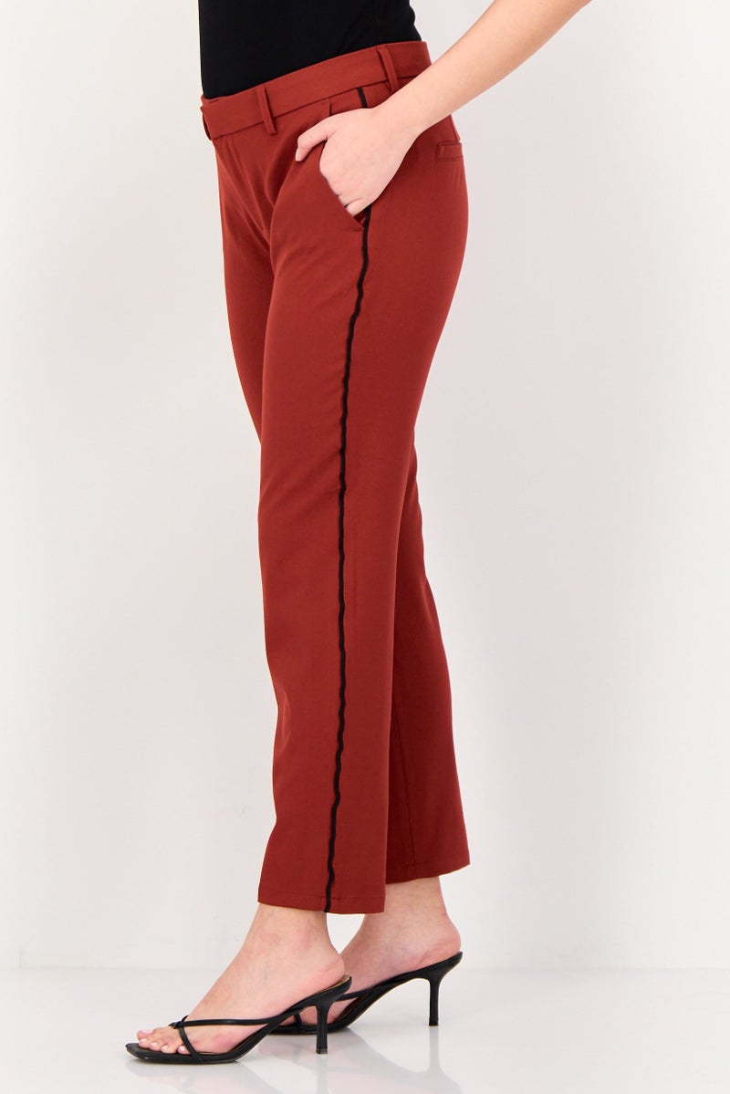 Reiko Women Cigarette Fit Solid Straight Leg Pants, Rust - Image 3