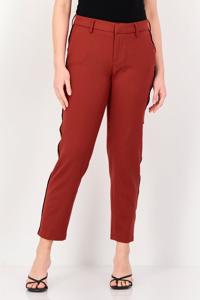 Reiko Women Cigarette Fit Solid Straight Leg Pants, Rust - Image 1