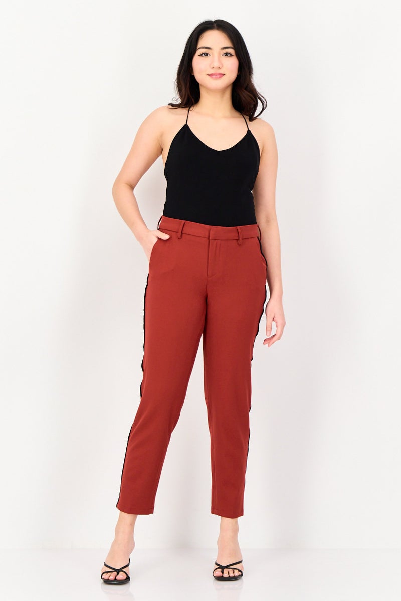 Reiko Women Cigarette Fit Solid Straight Leg Pants, Rust - Image 4