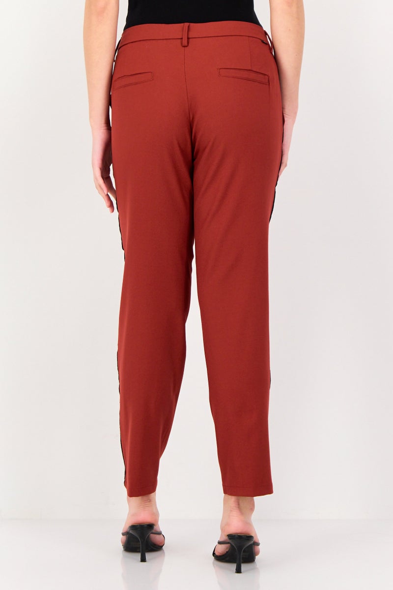 Reiko Women Cigarette Fit Solid Straight Leg Pants, Rust - Image 2