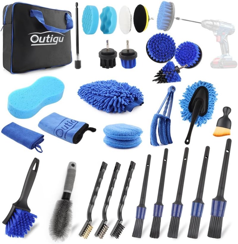 Outigu 30 Piece Car Cleaning and Detailing Kit with Drill Brush Set - Image 1
