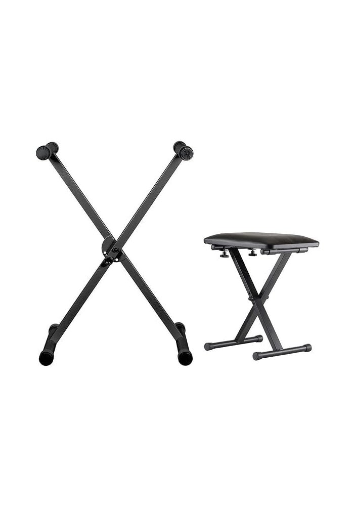 Megarya Single X Adjustable Piano Keyboard Stand with Padded Stool, Black - Image 4