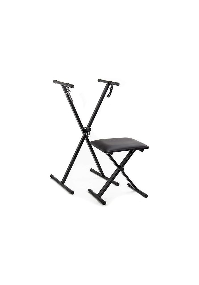 Megarya Single X Adjustable Piano Keyboard Stand with Padded Stool, Black - Image 1