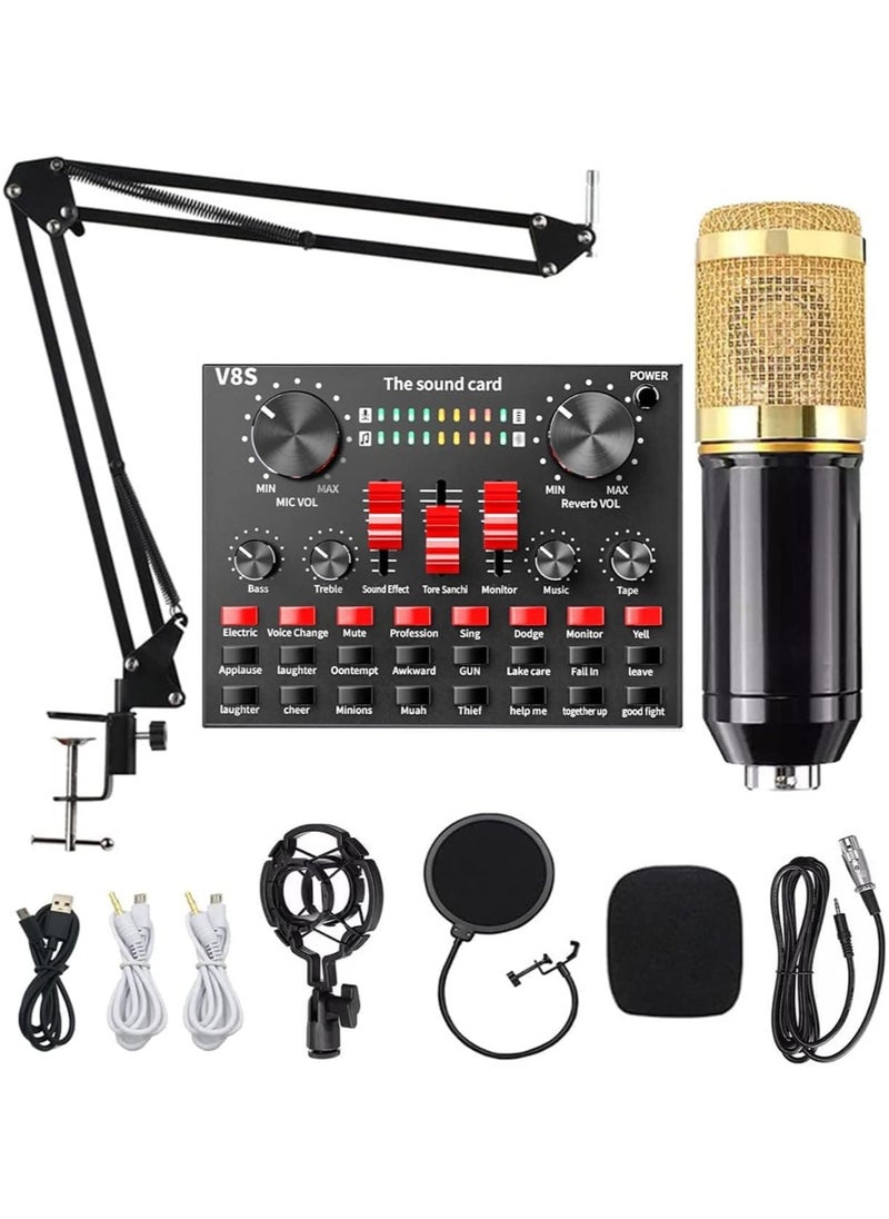 Festive Gallery Professional Condenser Microphone and V8S Live Sound Card Bluetooth Sound Mixer Board 3.5mm Audio Interface Live Sound Card with 16 Sound Effects 6 Connecting Methods Dual DSP Noise Reduction Chip For Live Streaming Recording Game PC, Voice Changer - Audio Interface -Perfect for Recording, Singing, Streaming and Gaming (V8S-Black)  - Image 1
