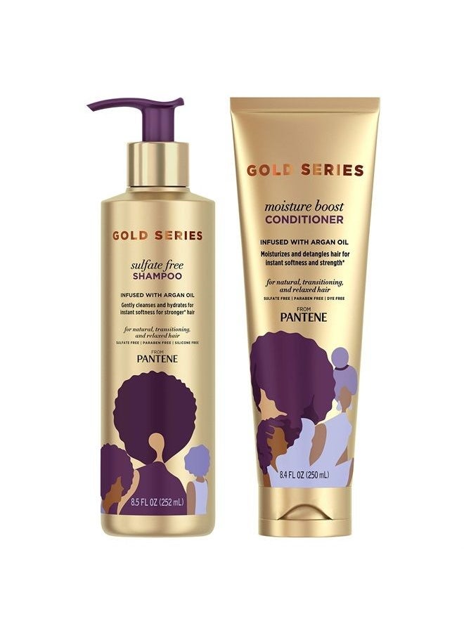 Pantene , Shampoo and Sulfate Free Conditioner Kit, with Argan Oil, Pro-V Gold Series, for Natural and Curly Textured Hair, 17.9 fl oz, Kit  - Image 1