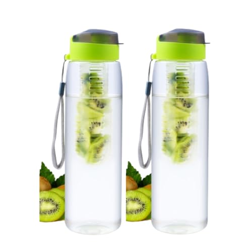 GOPI Infuse Plastic Water Bottle, 800 ml, Set of 2, GREEN | Detox Bottle with Infuser Chamber | Leakproof Plastic Bottle with Wide Mouth Opening | Ideal for Gym, Office, Travel - Image 1