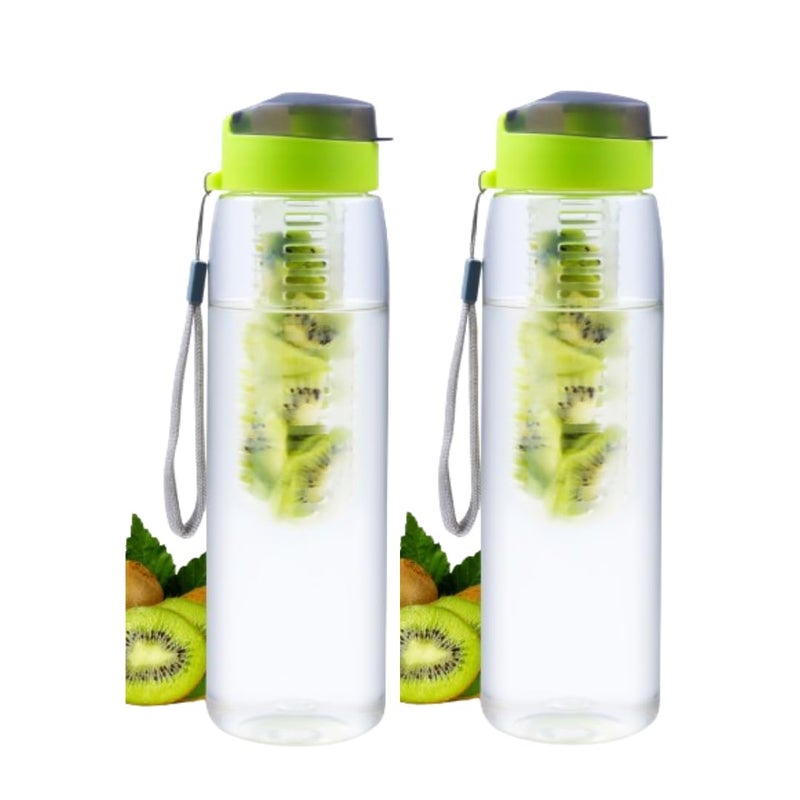 GOPI Infuse Plastic Water Bottle, 800 ml, Set of 2, GREEN | Detox Bottle with Infuser Chamber | Leakproof Plastic Bottle with Wide Mouth Opening | Ideal for Gym, Office, Travel - Image 5