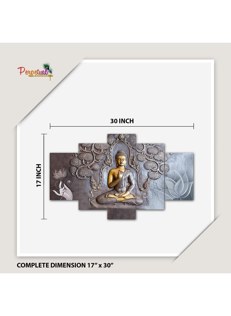 Perpetual perpetual Buddha 3D Scenery Wall Painting Set of 5| Painting For Wall Decoration | Large Framed Wall Decor for Living Room, Office (75 x 43 cm) K4D - Wood  - Image 4