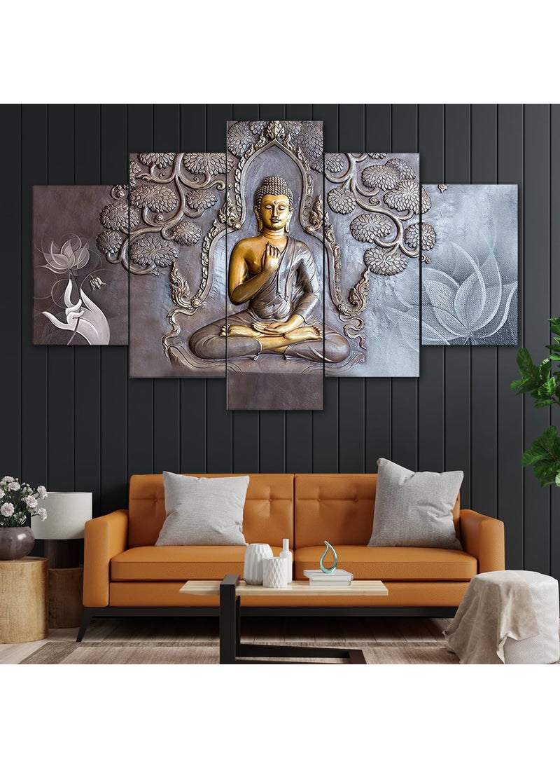 Perpetual perpetual Buddha 3D Scenery Wall Painting Set of 5| Painting For Wall Decoration | Large Framed Wall Decor for Living Room, Office (75 x 43 cm) K4D - Wood  - Image 1