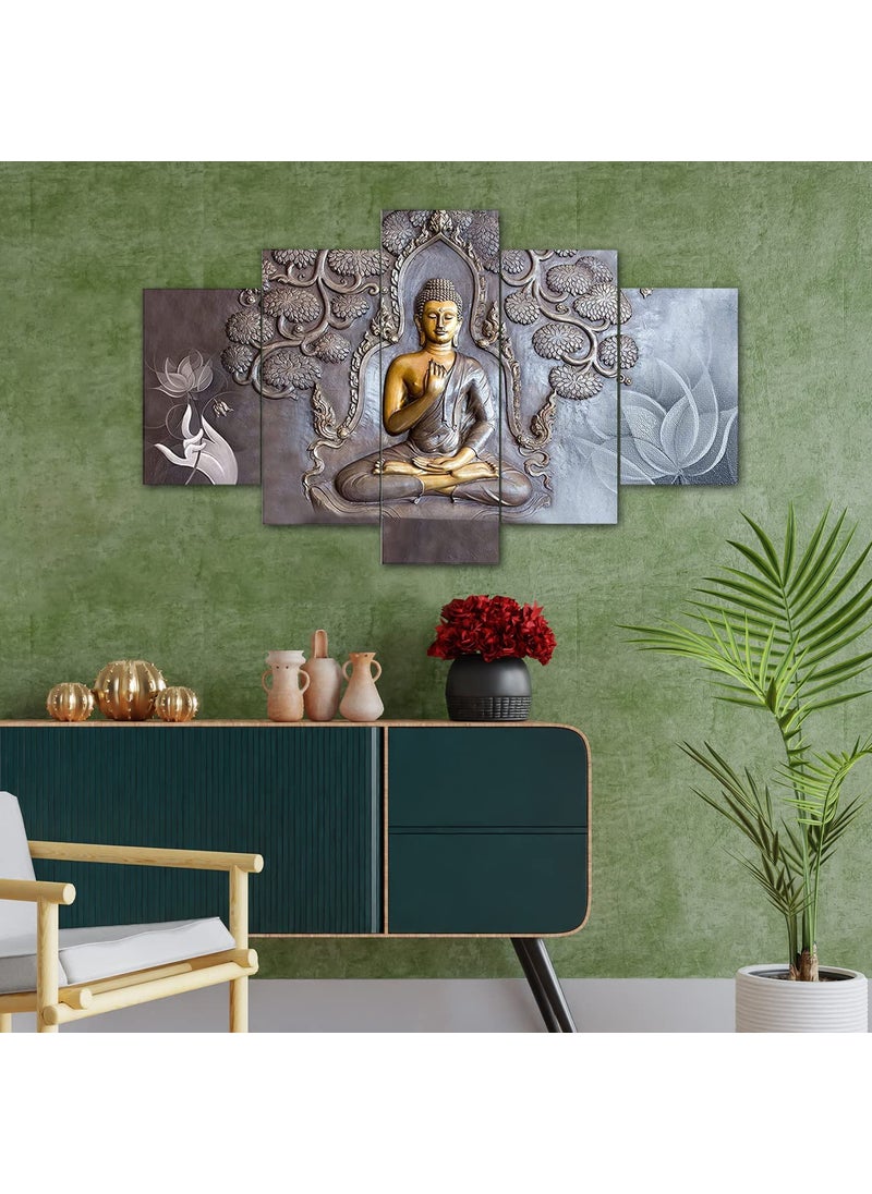 Perpetual perpetual Buddha 3D Scenery Wall Painting Set of 5| Painting For Wall Decoration | Large Framed Wall Decor for Living Room, Office (75 x 43 cm) K4D - Wood  - Image 2