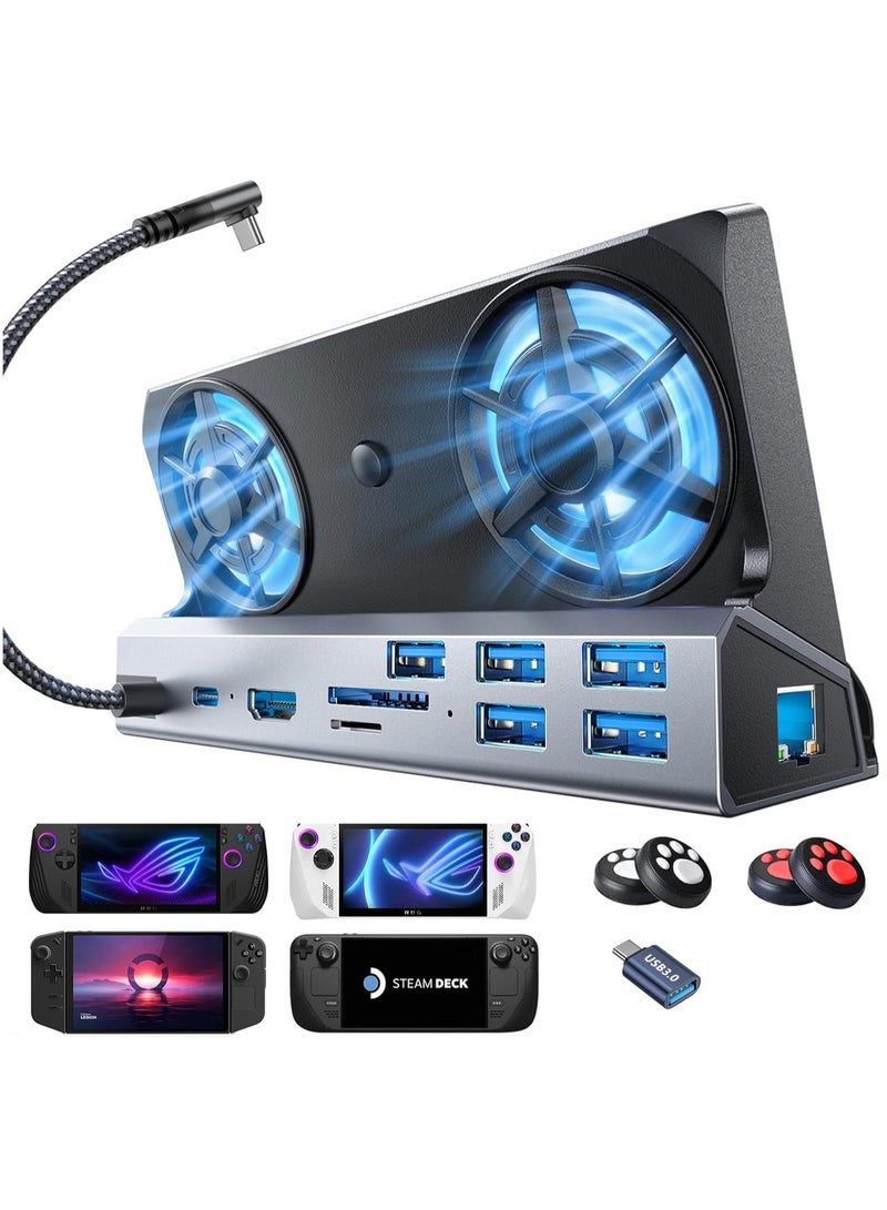 ليسو محطة توصيل 10 في 1 لجهاز Steam Deck OLED و ROG Ally X و Legion Go، مروحتان للتبريد، 5 منافذ USB، ودعم 4K@60Hz، منفذ شحن 100 واط يدعم وضع ROG Ally 30 واط، إيثرنت جيجابت مناسب لجهاز Steam Deck OLED - Image 1