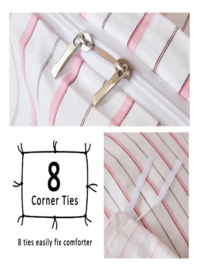 Merryword 100% Cotton Duvet Cover Set Queen Size - White & Pink Stripes Duvet Cover with Pillowcases, Soft Breathable Bedding Set Modern Minimalist Pinstripe Comforter Cover for All Seasons - Image 5