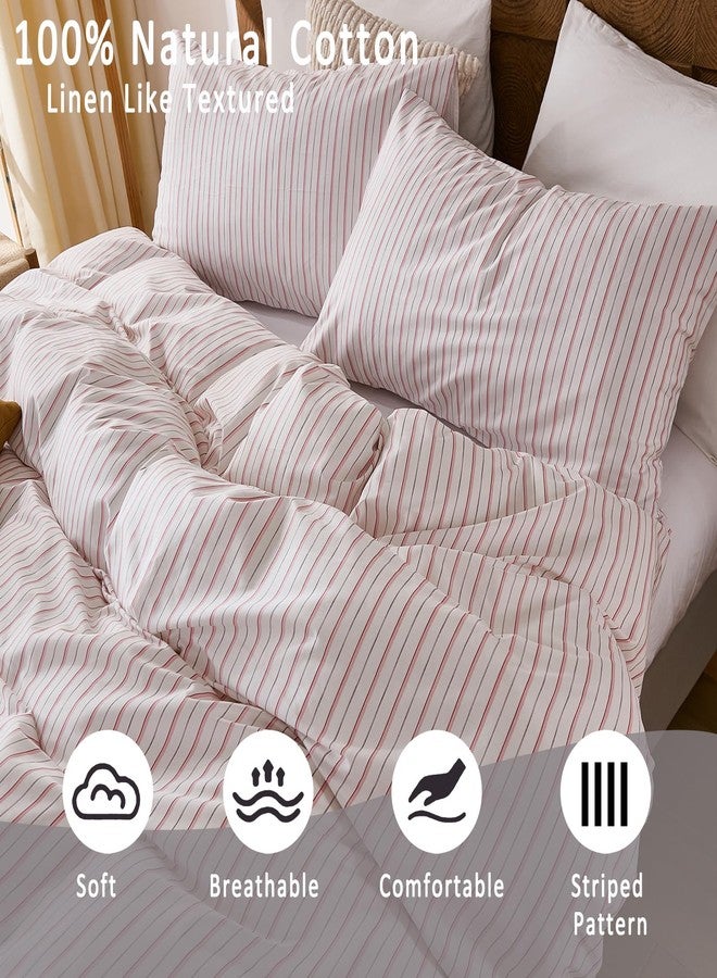Merryword 100% Cotton Duvet Cover Set Queen Size - White & Pink Stripes Duvet Cover with Pillowcases, Soft Breathable Bedding Set Modern Minimalist Pinstripe Comforter Cover for All Seasons - Image 4