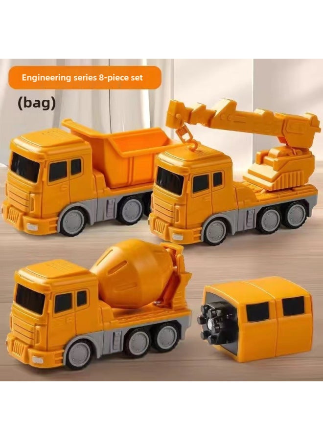 Magnetic Deformation Engineering Vehicle Children's Toy Car Building Blocks Assembled Magnetic Puzzle Robot King Kong Armor Boy-Color:Engineering Series -8 Piece Set-Bag - Image 1