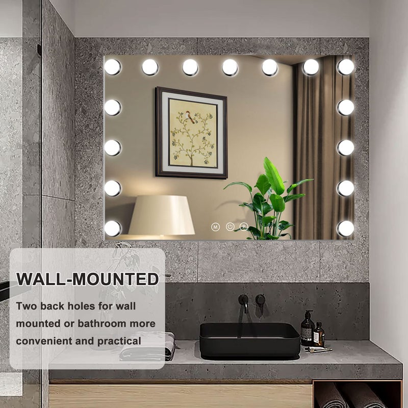 Kottova Vanity Mirror with Lights, 23"x18.1" Lighted Makeup Mirror with 15 Dimmable LED Bulbs, Hollywood Mirror with 3 Color Lightings, USB Charging Port Touch Control, Metal Frame,Plug in (White) - Image 5