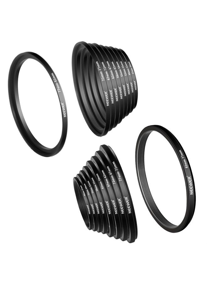 Neewer NEEWER 18PCS Stepping Rings Kit, Including 9PCS Step Up Rings & 9PCS Step Down Rings with Premium Anodized Aluminum Frame for Camera Lens Diameters from 37mm up to 82mm  - Image 1
