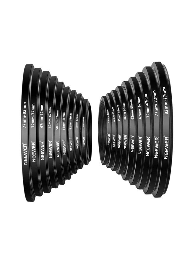 Neewer NEEWER 18PCS Stepping Rings Kit, Including 9PCS Step Up Rings & 9PCS Step Down Rings with Premium Anodized Aluminum Frame for Camera Lens Diameters from 37mm up to 82mm  - Image 2