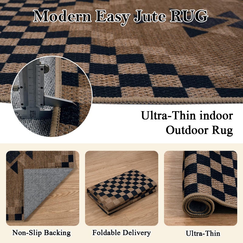 LIVEBOX Easy Jute Runner Rugs for Hallway 2x10, Non Slip Washable Rug Runner, Checkered Extra Long Rugs for Hallways, Ultra Thin Farmhouse Kitchen Rug for Hardwood Floor - Image 5